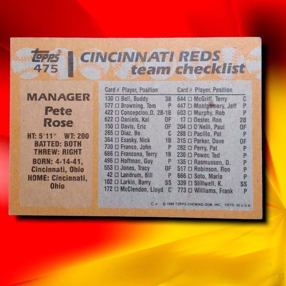 BASEBALL CARD PETE ROSE # 475 TOPPS MANAGER - Picture 2 of 2